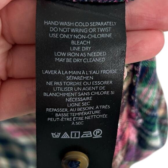 Pilcro Anthro Pink Green Plaid Hadley Relaxed Button Down Womens Petite Small - Picture 3 of 5